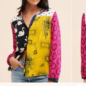 Anthropologie Maeve colorful Paz Contrast Button-Down